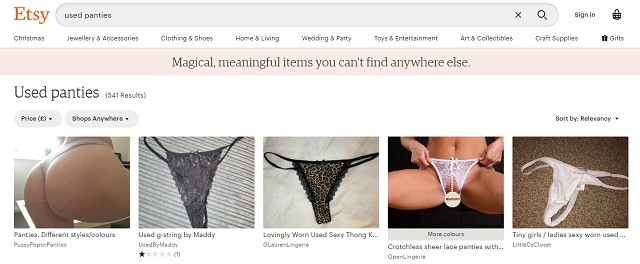 used panties for sale on Etsy