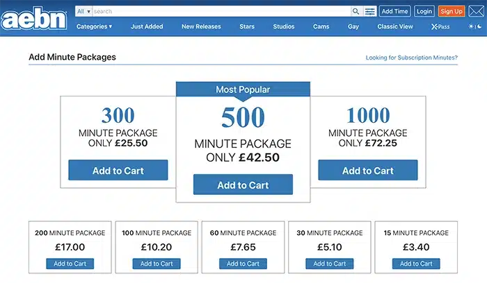 Pay Per Minute packages on AEBN